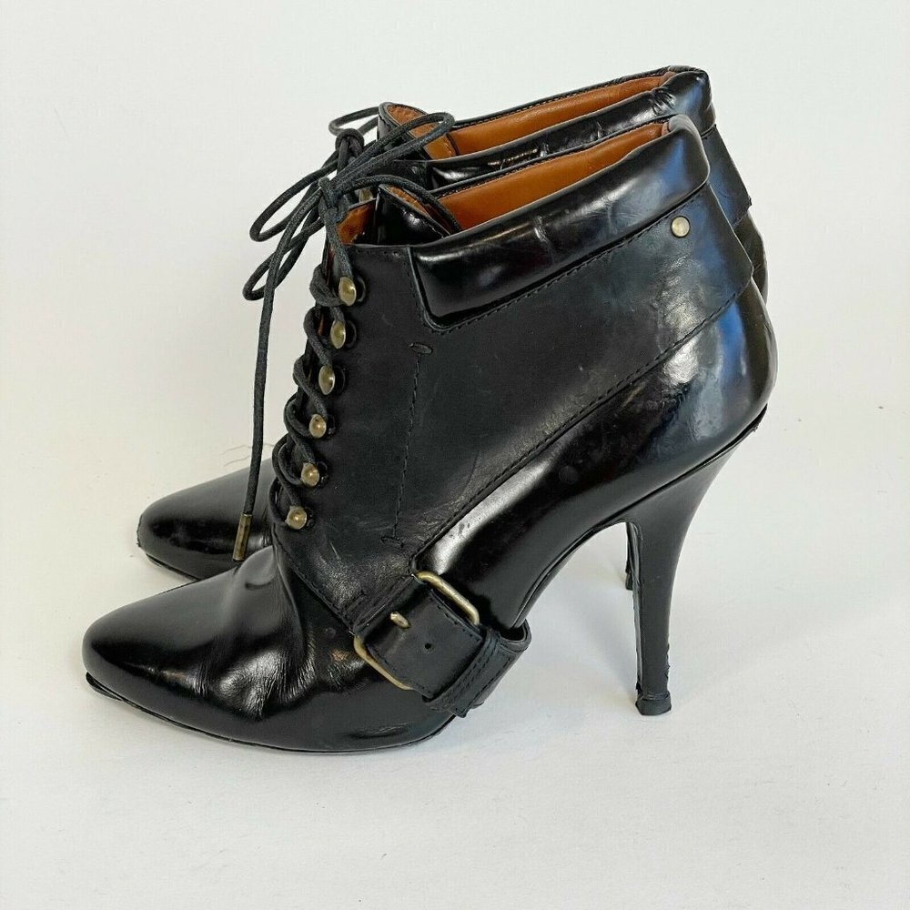 Givenchy Womens Buckle Lace Up Ankle‎ Bootie Heels Black Sz 36.5 Leather Pointed - Picture 3 of 9